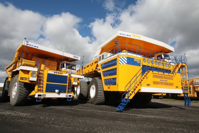 Belaz 75131 and Belaz 75710 dump trucks