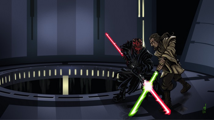 Darth Maul and Qui-gon Jinn from Star Wars