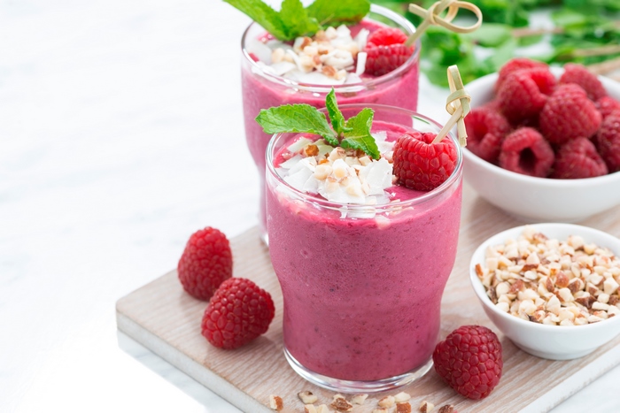 Refreshing Raspberry and Berry Smoothies in Glass