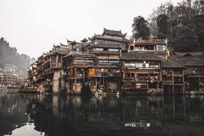 Fenghuang Ancient Town buildings along the river