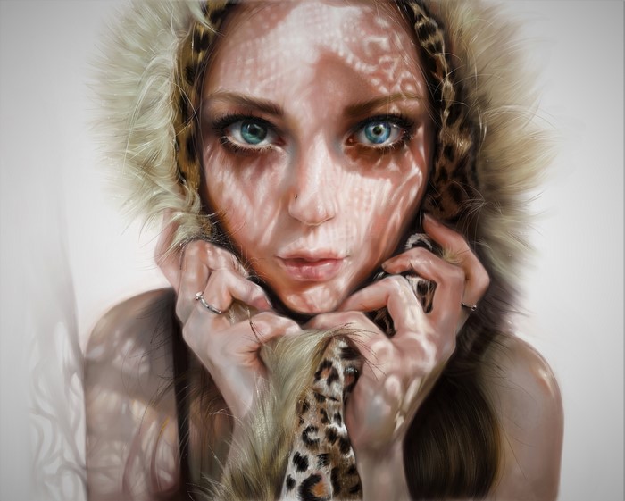 Portrait of Woman with Blue Eyes and Fur Hood