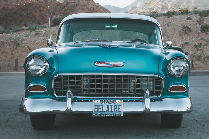 Teal 1955 Chevrolet Bel Air in Nevada Desert