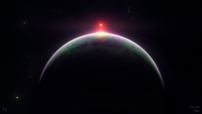 Giant planet with a star rising over the horizon