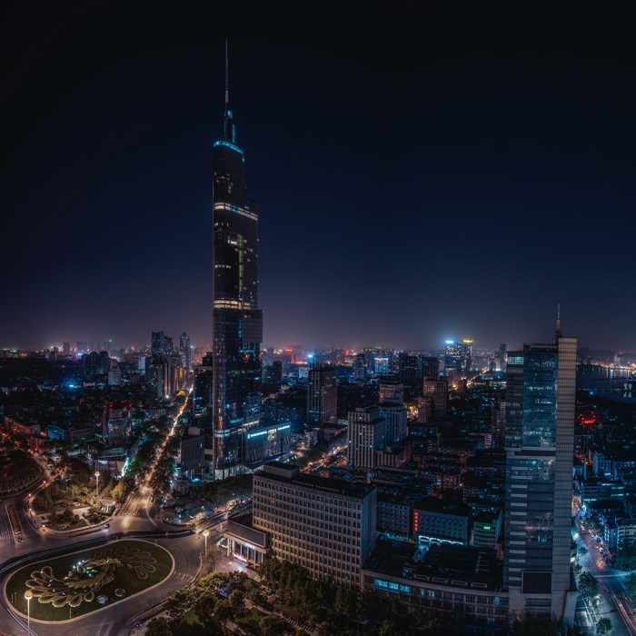 Nanjing Zifeng Tower cityscape at night