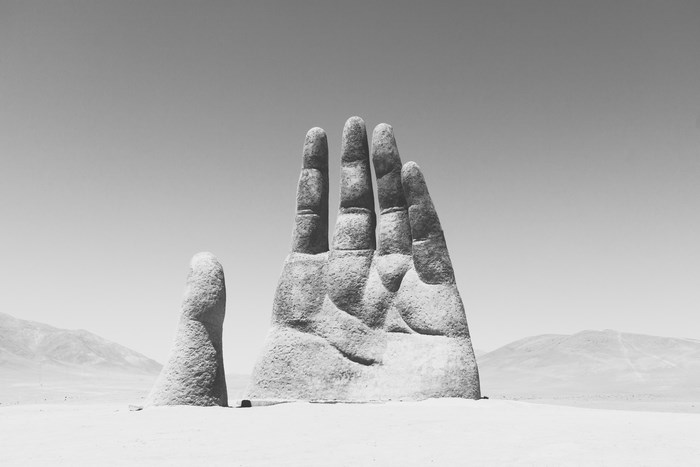 Sculpture of a hand in the Atacama Desert, Chile