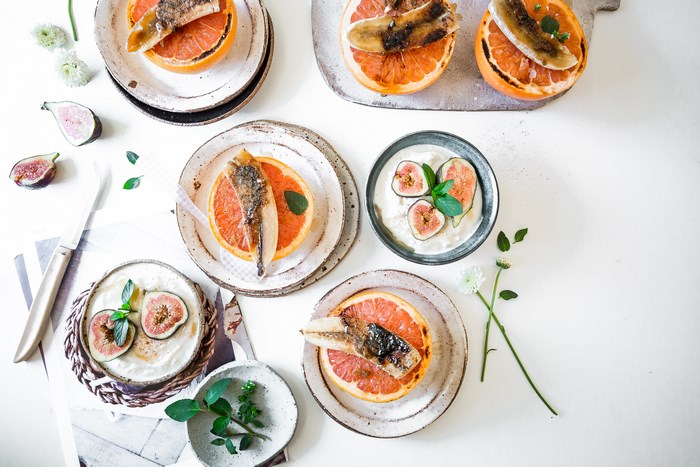 Grapefruit, Banana, and Fig Breakfast with Yogurt