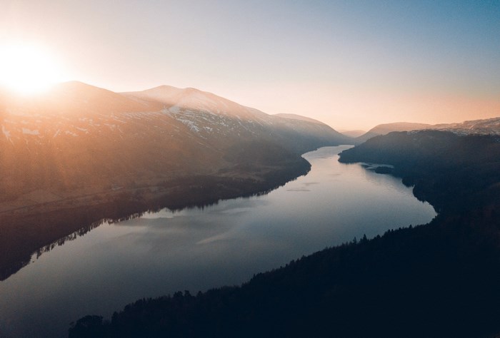 Sunrise over a lake in the mountains