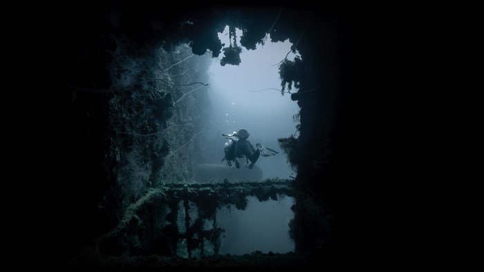 Scuba diver in Chuuk Lagoon, Federated States of Micronesia