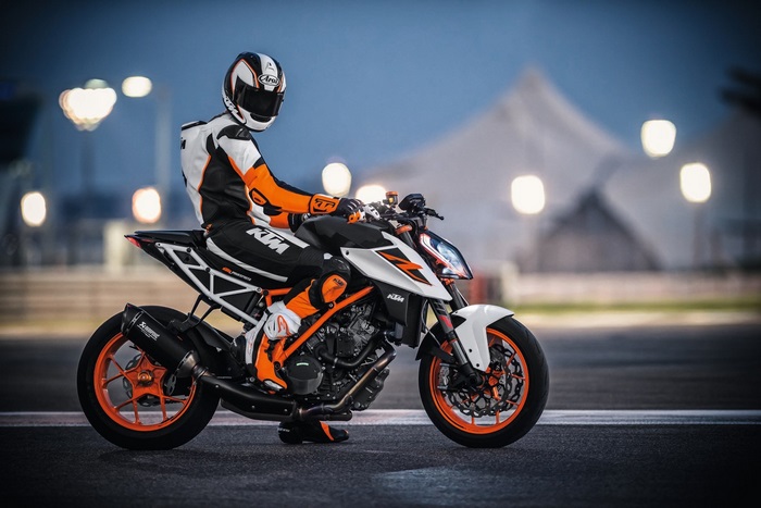KTM 1290 Super Duke R motorcycle with rider