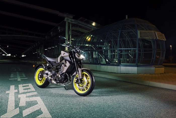 Yamaha MT-09 motorcycle at night