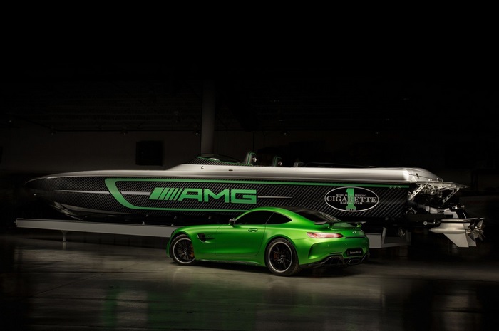 Mercedes-AMG GT C and Cigarette Racing Boat