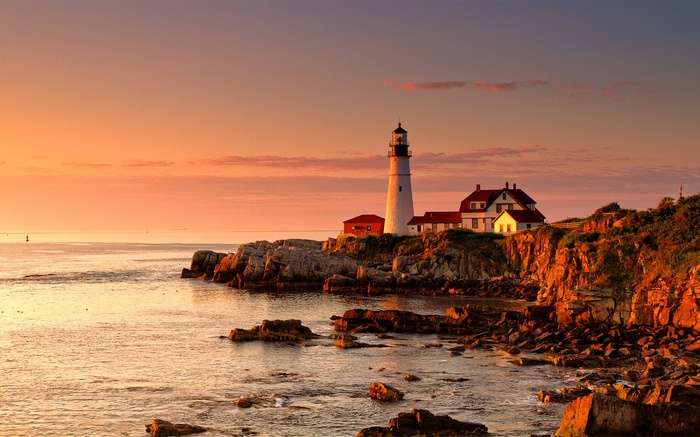 Portland Head Light lighthouse at sunset