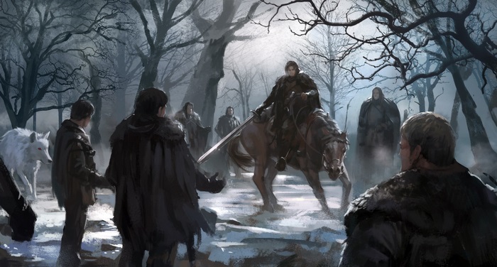 Game of Thrones characters in a snowy forest