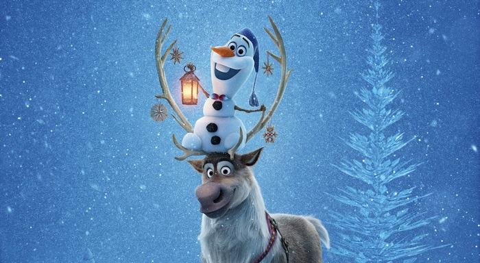 Olaf and Sven from Frozen in a snowy forest