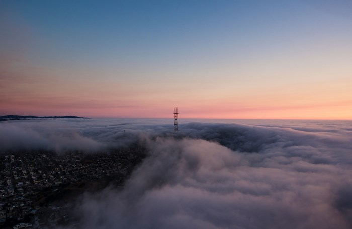 Sutro Tower Above Fog at Sunrise in San Francisco
