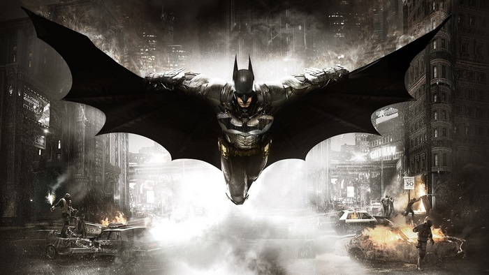 Batman flying over Gotham City 4K