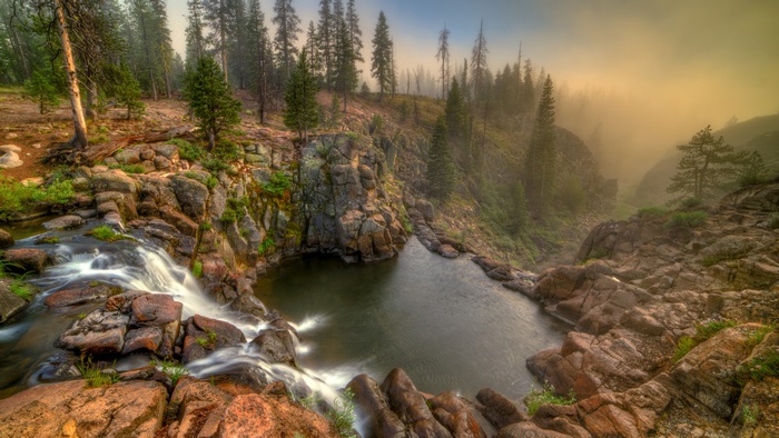 4K Scenic Forest Waterfall and Rocky River