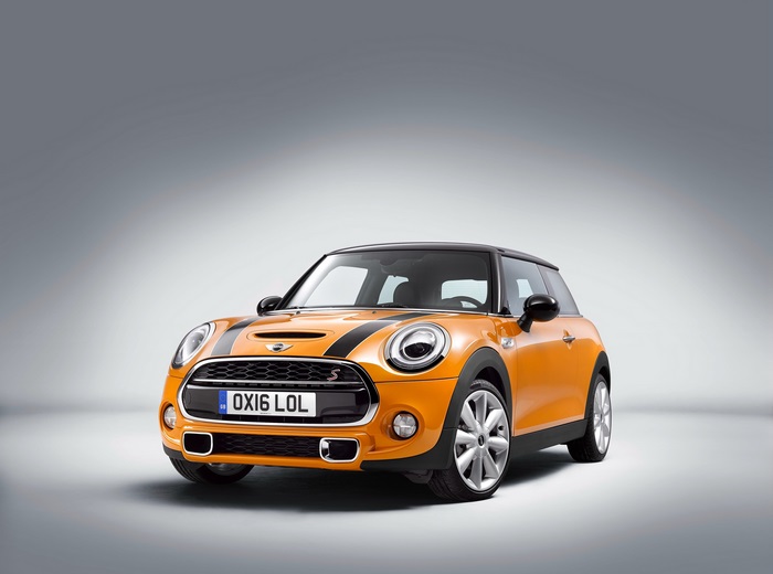 Orange Mini Cooper S with Black Stripes