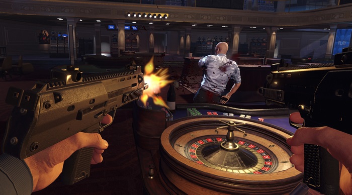 Shooting in a casino with a roulette table