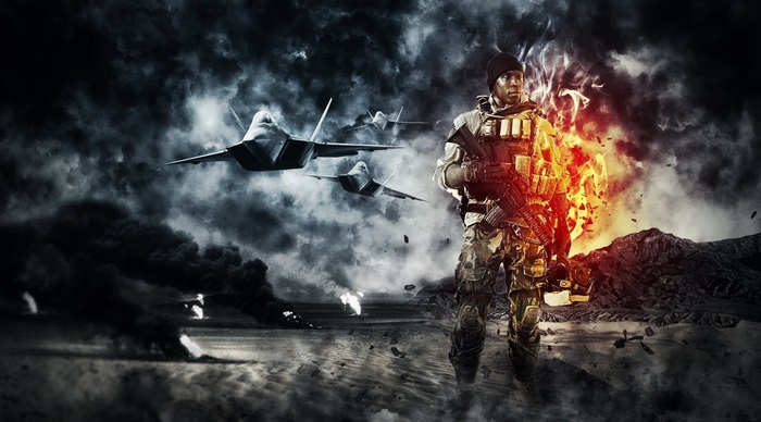 Soldier and fighter jets in Battlefield Hardline 4K