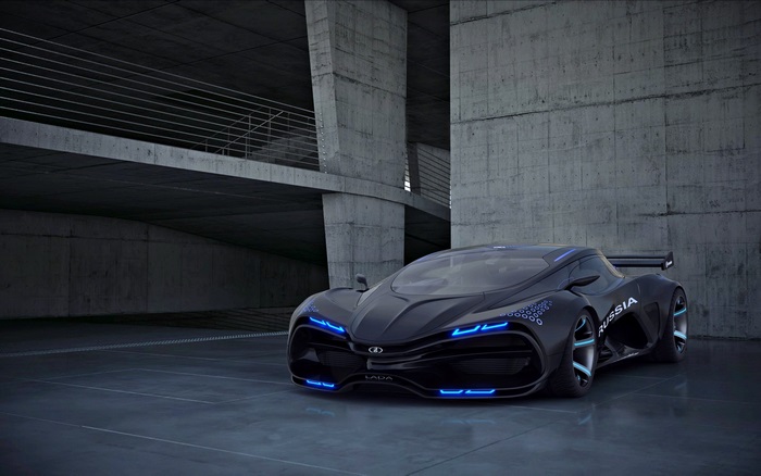 Lada Raven concept car in concrete structure