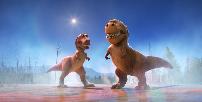 Two dinosaurs from The Good Dinosaur in 4K