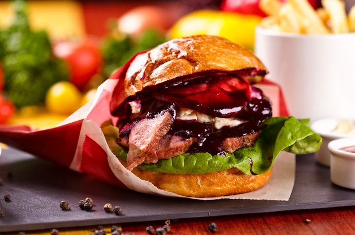 Burger with meat and berry sauce 4K