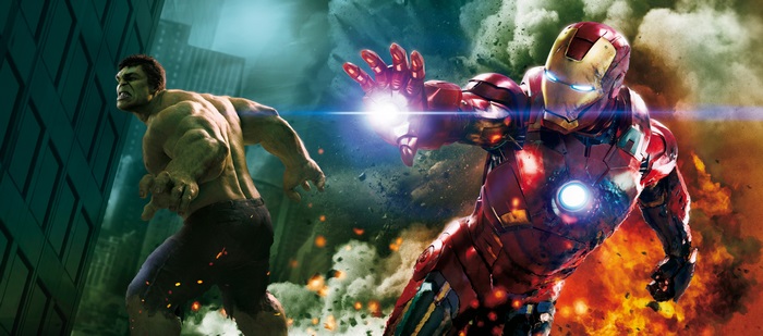 Iron Man and Hulk in a City