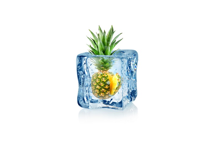 Pineapple frozen in ice cube