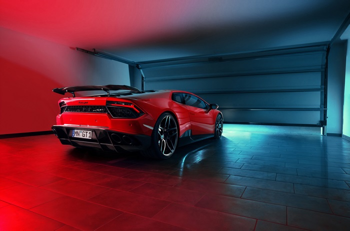 Red Novitec Torado Lamborghini Huracan in Garage