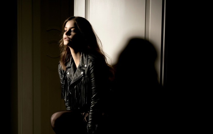 Barbara Palvin in leather jacket