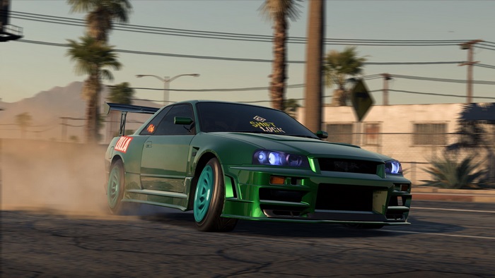 Green Nissan Skyline GT-R R34 drifting in Need for Speed Payback 4K