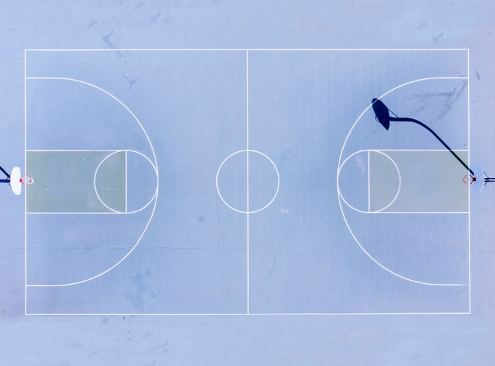 Aerial view of an outdoor basketball court