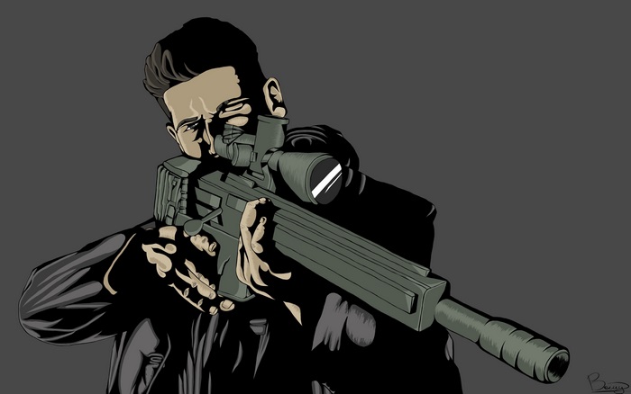 The Punisher aiming a sniper rifle