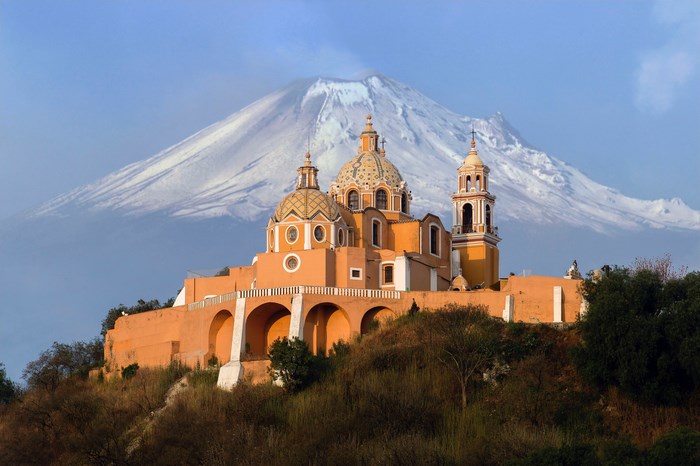 Santuario de la Virgen de los Remedios and Popocatépetl Volcano