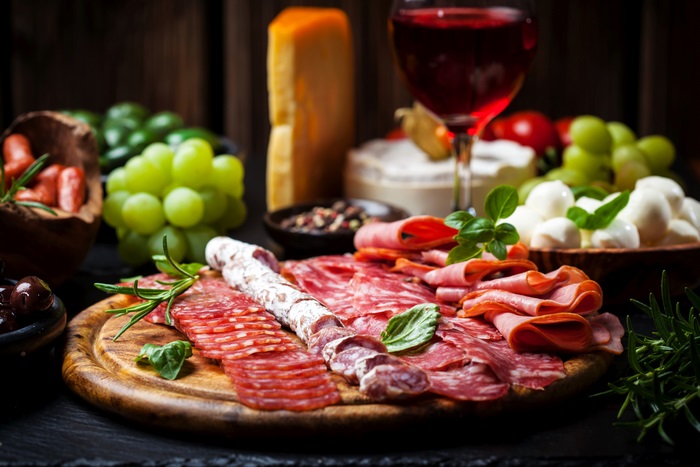 Charcuterie board with wine and cheese 4K