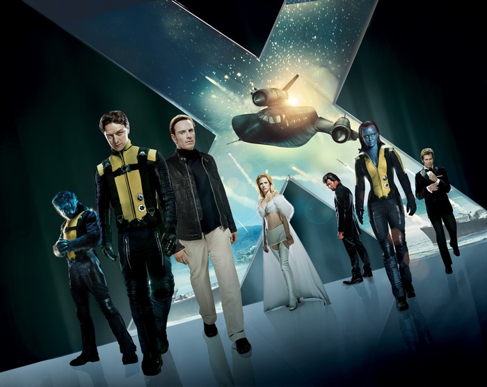 X-Men: First Class cast with X logo