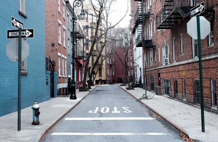 One Way Street in a City Neighborhood