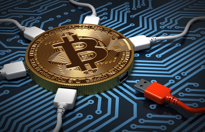 Bitcoin connected to computer circuits via USB