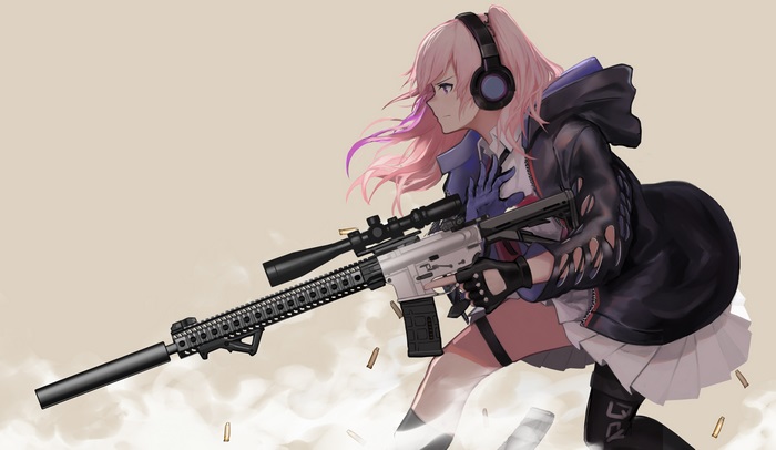 Girls Frontline 4K Pink-Haired Girl with Scoped Rifle