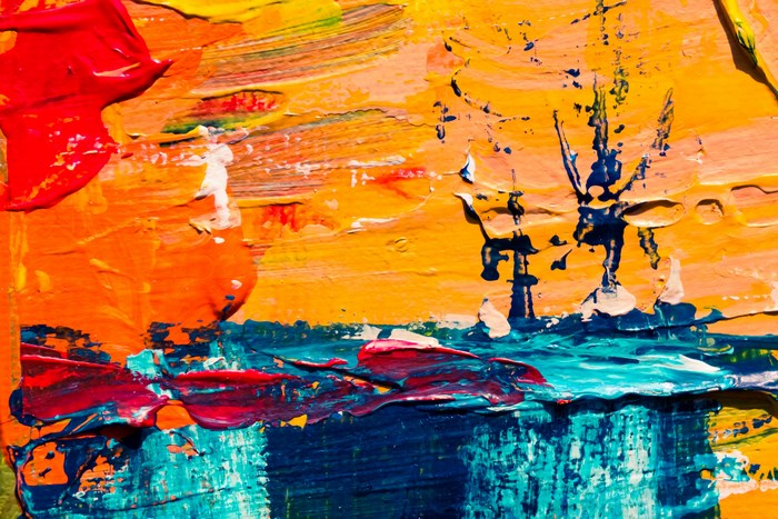 Abstract painting with thick colorful paint strokes
