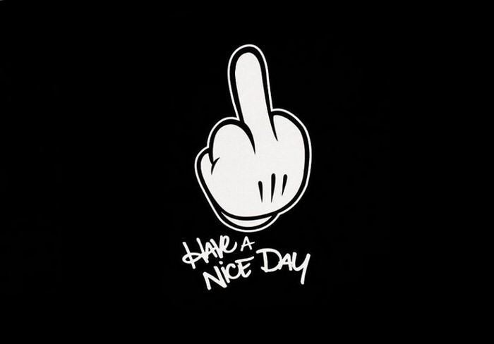 Mickey Mouse hand giving the middle finger with text