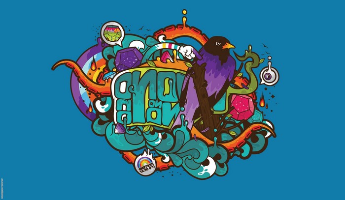 Abstract illustration with bird and tentacles