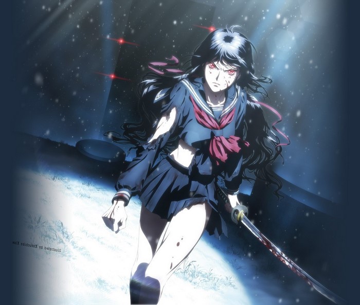 Saya Kisaragi from Blood-C with a katana