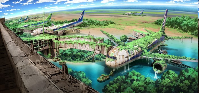 Abandoned airport overgrown with nature