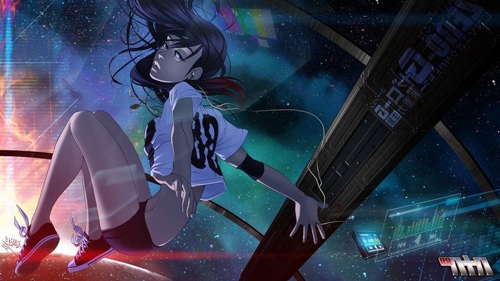 Anime girl in space with futuristic elements