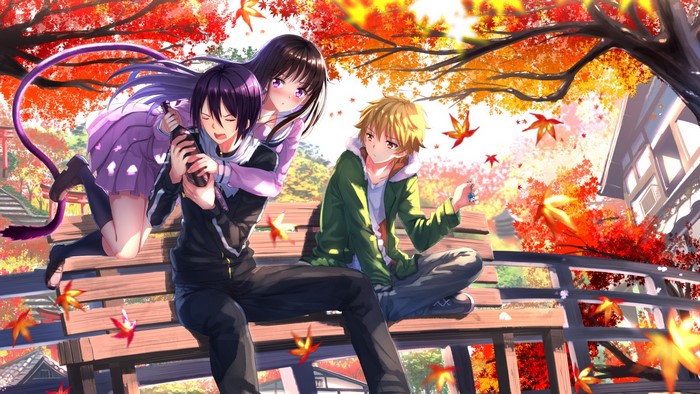 Noragami: Yato, Hiyori, and Yukine in Autumn