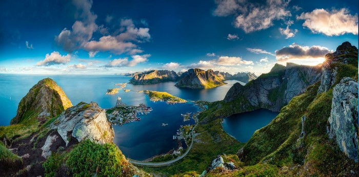Norwegian Coastal Mountains and Islands at Sunset