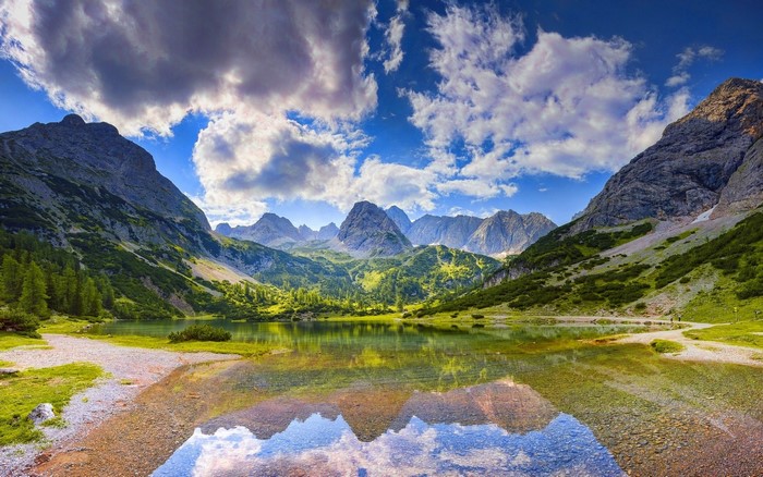 Mountain Lake Reflection in Forest Morning Germany