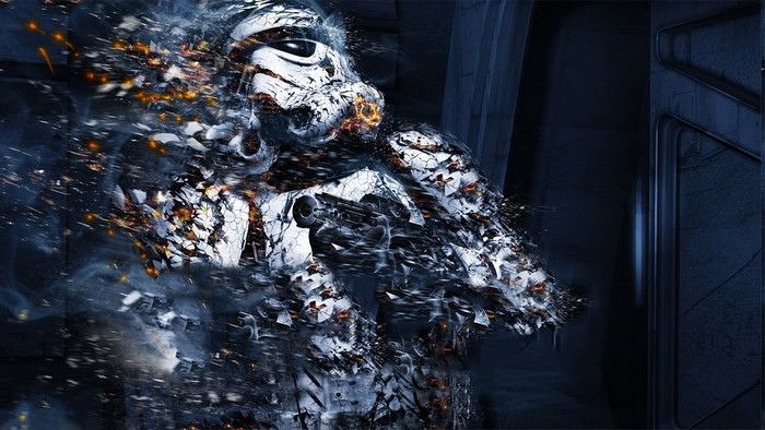 Stormtrooper from Star Wars disintegrating